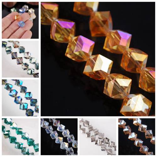 Diagonal Hole 9mm Cube Square Faceted Crystal Glass Loose Crafts Beads For Jewelry Making DIY