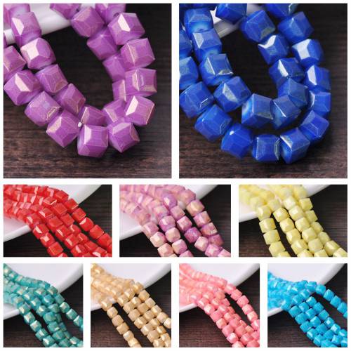 Foil Coated Cube Square Faceted 4mm 6mm 8mm Opaque Glass Loose Crafts Beads Wholesale lot for Jewelry Making DIY Craft Findings