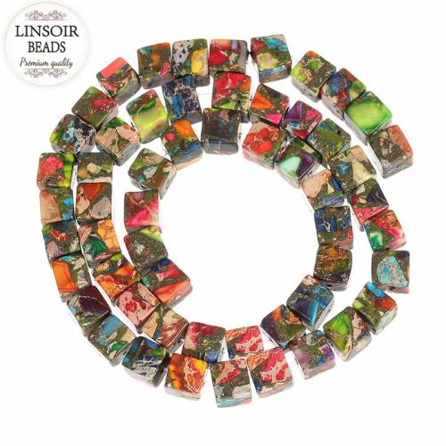 LINSOIR 1strand Natural Stone Sea Sediment Imperial Created Beads Loose Square Shape Spacer Beads for DIY Jewelry Making F5429