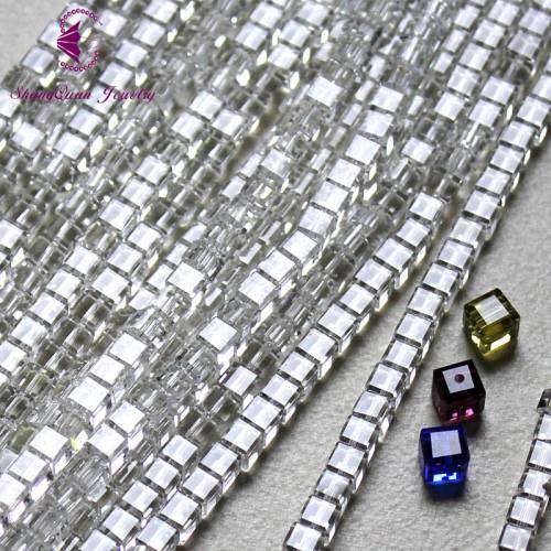 Square beads 100pcs/Bag 30fa 4x4mm AAA9 Cube Crystal Glass Loose Beads 4mm Multicolor 17 Colors AAA Grade