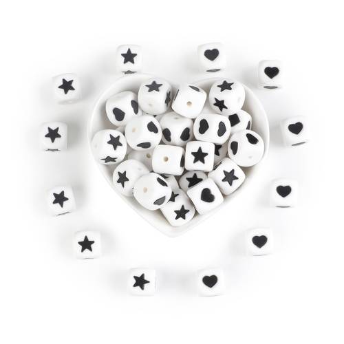 Joepada 10Pcs Silicone Beads Heart Star 12mm Letter Beads Teething Baby Teether Pacifier Chain Toys DIY Necklace Loose Beads
