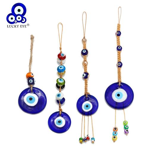Lucky Eye Glass Heart Blue Turkish Evil Eye Beads Pendant Wall Hanging Decor Handmade Decoration for Home Living Room Car BE270