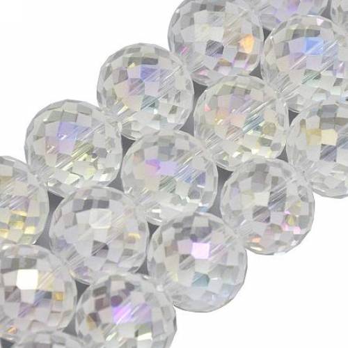 Arricraft About 100Pcs 12mm Electroplate Glass Beads Faceted Frosted Round Beads Briolette Rainbow Plated Clear Crystal Bead for Jewelry Making