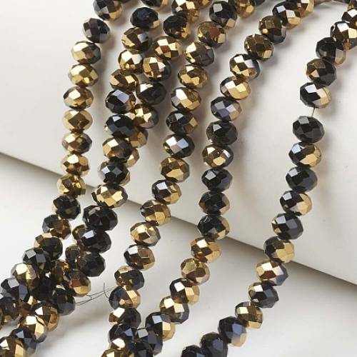 Arricraft Electroplate Opaque Glass Beads Strands - Half Golden Plated - Faceted - Rondelle - Black - 8x6mm - Hole: 1mm; about 72pcs/strand - 1614...