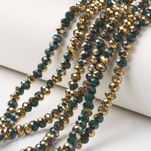 Arricraft Electroplate Opaque Glass Beads Strands - Half Golden Plated - Faceted - Rondelle - Dark Green - 8x6mm - Hole: 1mm; about 72pcs/strand -...