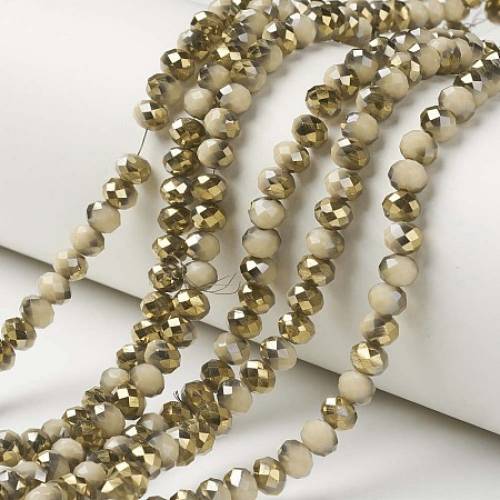 Arricraft Electroplate Opaque Glass Beads Strands - Half Golden Plated - Faceted - Rondelle - Linen - 8x6mm - Hole: 1mm; about 72pcs/strand - 1614...
