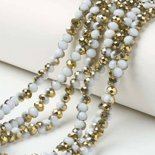 Arricraft Electroplate Opaque Glass Beads Strands - Half Golden Plated - Faceted - Rondelle - White - 8x6mm - Hole: 1mm; about 72pcs/strand - 1614...