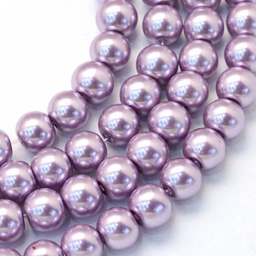 Baking Painted Glass Pearl Bead Strands - Pearlized - Round - Lilac - 3~4mm - Hole: 05mm; about 195pcs/strand - 236 inches