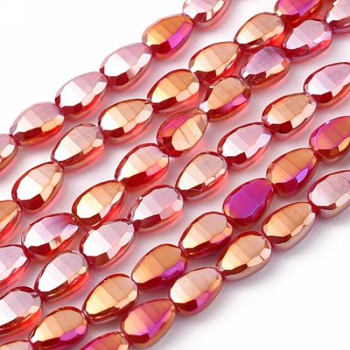 Electroplate Glass Beads Strands - Full Rainbow Plated - Faceted - Teardrop - Red - 9x6x45mm - Hole: 12mm; about 79pcs/Strand - 2717 inches(69cm)