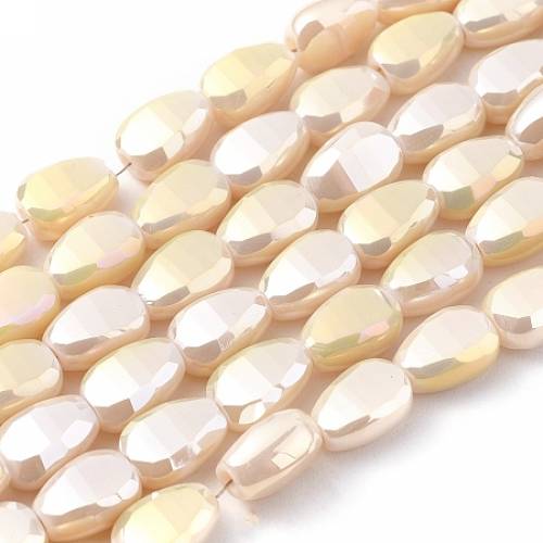 Electroplate Opaque Solid Color Glass Beads Strands - Full Rainbow Plated - Faceted - Teardrop - PapayaWhip - 9x6x45mm - Hole: 12mm; about...