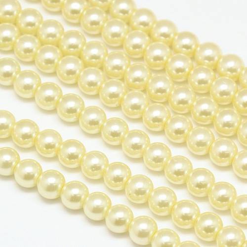 Environmental Dyed Glass Pearl Round Bead Strands - Cotton Cord Threaded - Champagne Yellow - 10mm - Hole: 07~11mm; about 42pcs/strand - 15 inches