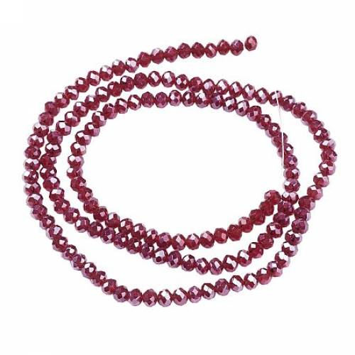 NBEADS 1 Strand Pearl Luster Plated Crystal Suncatcher Faceted Abacus Red Glass Beads Strands with 4x3mm - Hole: 1mm - about 150pcs/strand