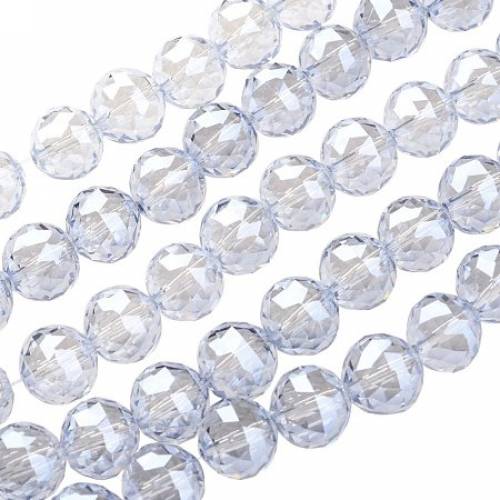 NBEADS 1 Strand Pearl Luster Plated Faceted Drop LightBlueAsh Electroplate Glass Bead Strands with 14mm - Hole: 2mm - about 18pcs/strand