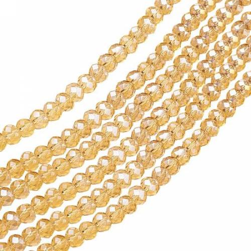 NBEADS 10 Strands AB Color Plated Faceted Abacus Goldenrod Electroplate Glass Beads Strands With 6x4mm - About 100pcs/Strand