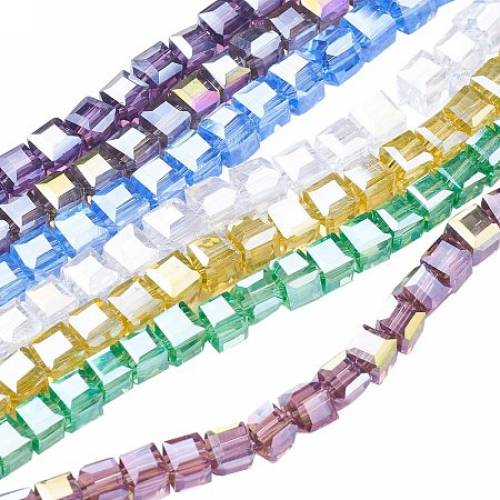 NBEADS 10 Strands AB Color Plated Faceted Cube Mixed Color Electroplate Glass Beads Strands with 4x4x4mm - Hole: 1mm - about 100pcs/strand