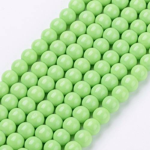 Nbeads Painted Glass Round Bead Strands - Baking Paint - LightGreen - 6mm; Hole: 13~16mm - about 133pcs/strand - 314