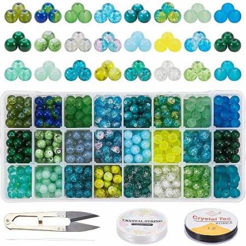 PH PandaHall 24 Color 8mm Glass Beads for Jewelry Making - St Patrick Day Green Glass Round Beads for DIY St Patrick Earring Necklace Bracelet Making...