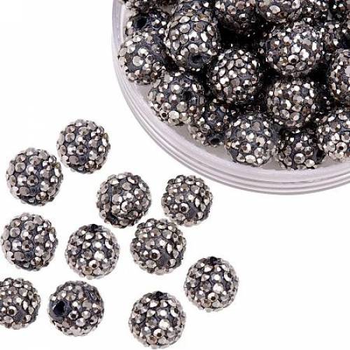 ARRICRAFT 100 Pcs 10mm Hematite Shamballa Pave Disco Ball Clay Beads - Polymer Clay Rhinestone Beads Round Charms Jewelry Makings