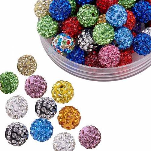 ARRICRAFT 100 Pcs 10mm Mixed Color Shamballa Pave Disco Ball Clay Beads - Polymer Clay Rhinestone Beads Round Charms Jewelry Makings