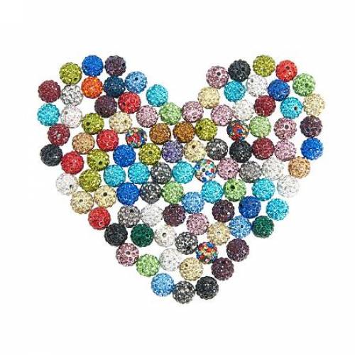 NBEADS 10mm 100pcs Mixed Color Pave Czech Crystal Rhinestone Disco Ball Clay Spacer Beads - Round Polymer Clay Charms Beads for Shamballa Jewelry...
