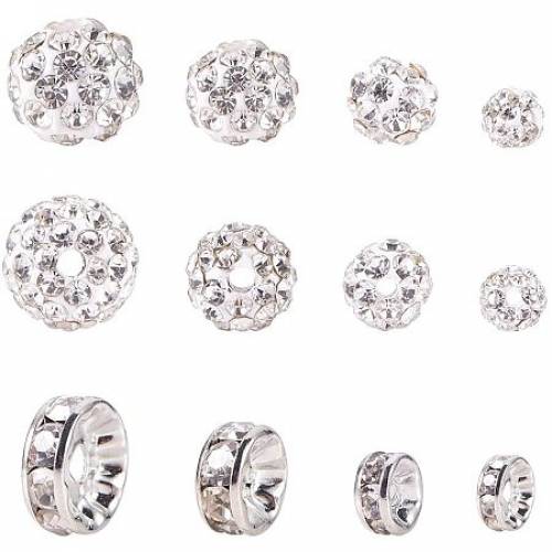 PandaHall Elite 4 Size Crystal AB Shamballa Pave Disco Ball Clay Beads(40pcs) and 80pcs Silver Tone Crystal Rhinestone Spacer Beads for Earring...