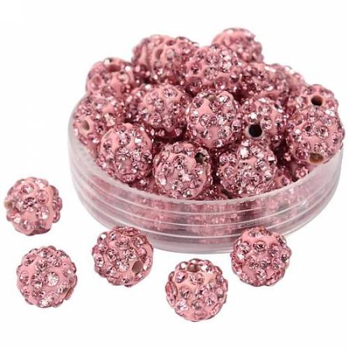 Pandahall Elite About 100 Pcs 8mm Clay Pave Disco Ball Czech Crystal Rhinestone Shamballa Beads Charm Round Spacer Bead for Jewelry Making Light Rose