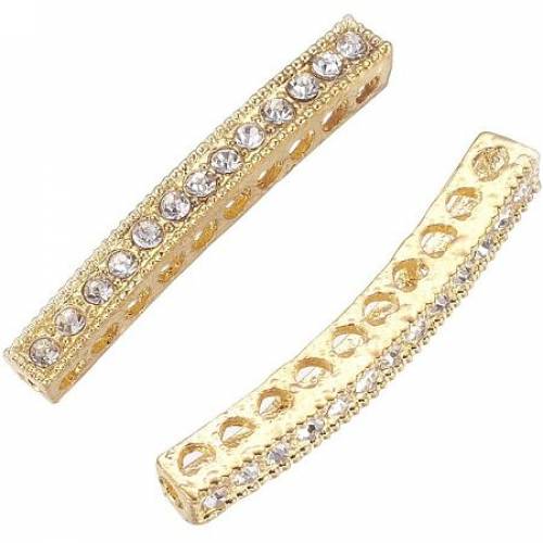 Pandahall Elite About 50 pcs Golden Metal Czech Curved Tube Charm Beads Zinc Alloy Rhinestone Tube Beads for Necklace Bracelet Jewelry Making DIY...