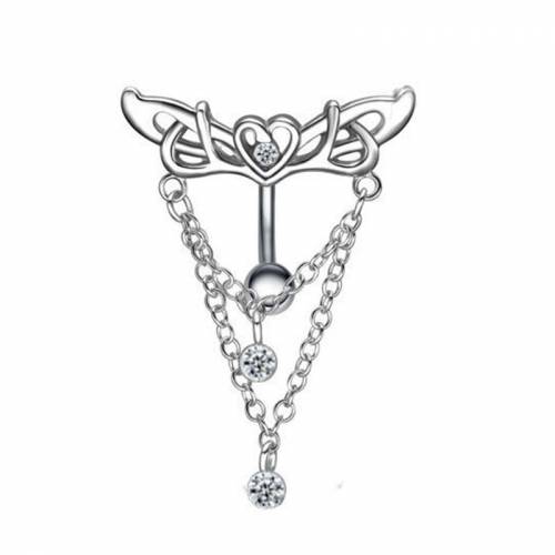 14G 316L Stainless Steel Fashion Reverse CZ Dangle Belly Bar Ring navel piercing