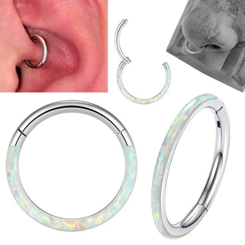 1PC Opal Cartilage Earring 316L Surgical Steel Fire Opal Septum Clicker Nose Ring Hoop Segment Ring Daith Ring Piercing Jewelry