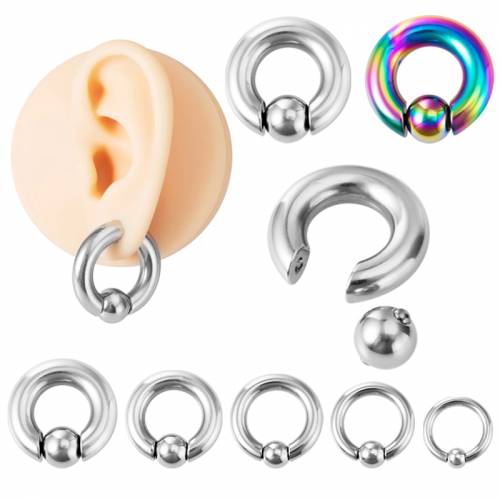 1pc Stainless Steel Captive Bead Hoop BCR Ear Piercing Weights Stretcher Expander Gauge Closure Nose Nipple PA Ring Body Jewelry