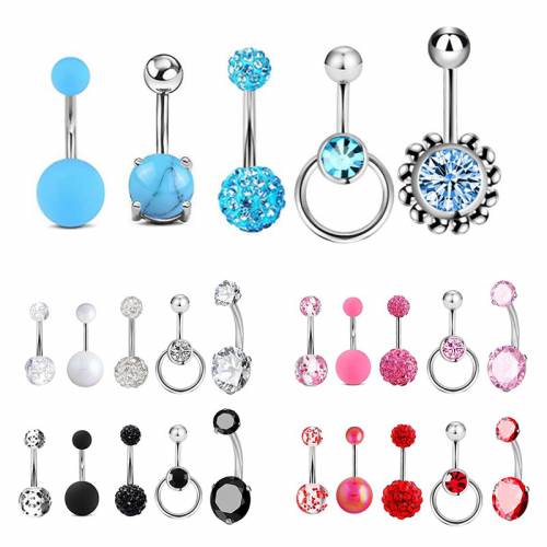 5/6/7pcs/set Stainless Steel Navel Belly Button Rings Women Fashion Belly Button Ring Piercing Body Piercings Jewelry