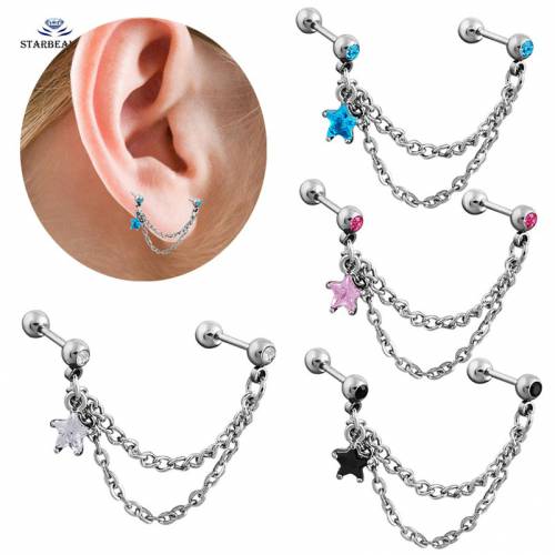 6mm Bright Bijoux Star Tragus Piercing Helix Piercing Cartilage Earrings Stainless Steel Tassel Earrings Nose Ring Ear Jewelry