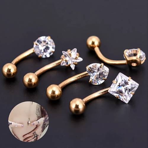 New Retro Anti Allergy Lounger Titanium Nail Belly Button Rings Navel Body Piercing Star Heart Round Crystal Jewelry