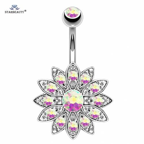 Starbeauty 1pc Rainbow Lotus Belly Piercing Belly Button Rings Navel Piercing Ombligo Flower Belly Ring Earring Body Jewelry