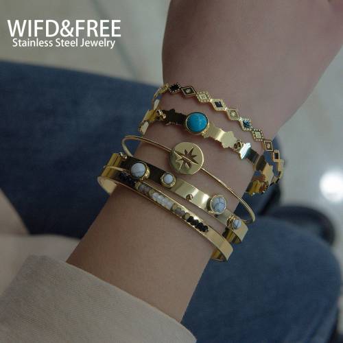 2021 Fashion Stainless Steel Combination jewelry Women Bijoux Beads Bracelet DIY Combination Gold Plated Bangles Gift to Friends