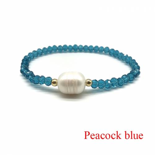 Crystal Glass Beads Natural Freshwater Pearl Bracelets For Women Elastic Line Handmade Strand Bracelets Fashion Beaded Bracelet