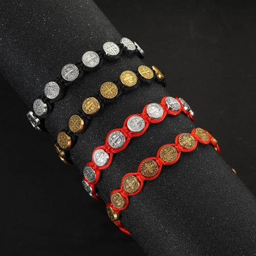 Exquisite Holiday Gift Red Rope Woven Bracelet Men and Women Saint Benedict Alloy Braided Rope Bracelet