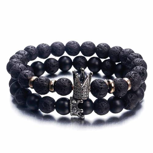 Hot Trendy Lava Stone Pave CZ Imperial Crown And Helmet Charm Bracelet For Men Or Women Adjustable Bracelet Jewelry Gifts