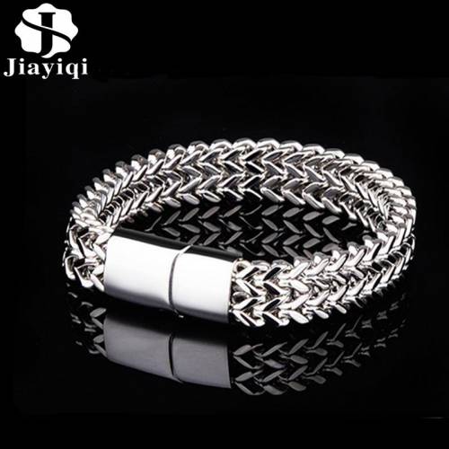 Jiayiqi New Style Titanium Bracelet Bangles for Men Double Layer 316L Stainless Steel Curb Cuban Link Chain Bracelets