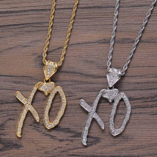 Personality Iced Out Rhinestone Bling Letters XO Necklace Pendant For Men Cuban Rock Hip Hop Chain Bracelets Jewelry