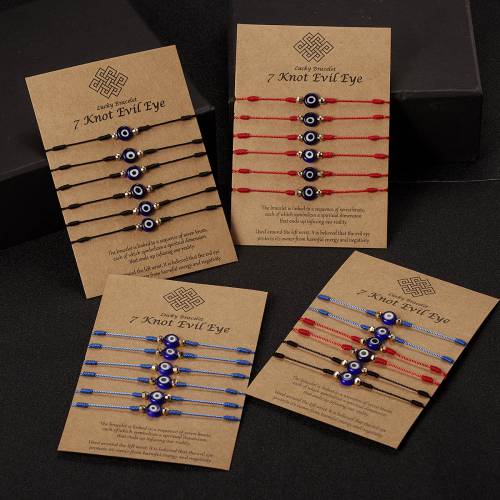 Turkish Lucky Evil Eye Bracelets For Women 6pcs/set Handmade Braided Red Black Rope 7 Knots Lucky Jewelry Friendship Bracelets