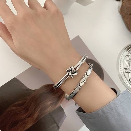 XIYANIKESilver Color Korean Knotted Fish Bracelet Female Retro Unique Design Cold Wind Distressed Open Punk Jewelry Gift
