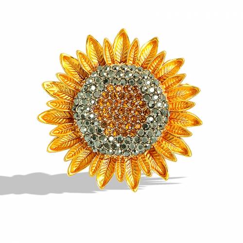 Luxurious Yellow Rhinestone Sunflower Brooch Plant Flower Brooches Woman Party Accessories