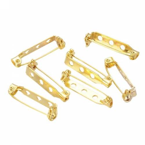 NBEADS 500Pcs Iron Brooch Findings - Back Bar Pins - Golden - 27mm Long - 5mm Wide - 7mm Thick - Hole: About 2mm; Pin: 08mm
