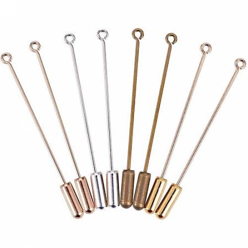 PandaHall Elite 100pcs 4 Colors Brass Tie Stick Pin - Safety Pins Brooches 545mm Long Needle Eye Pin for Men Women Suit Hat Scarf DIY Handmade...