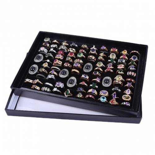 100Slot Black Velvet Ring Display Box Cardboard Jewelry Storage Case Holder Showcase Organizer Earring Cufflink Jewelry Tray Lid