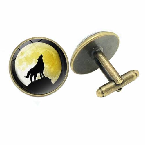 2019 hot / Jewelry Cufflinks Howling Wolf Creative Time Glass Convex Men‘s Cufflinks Gift High-grade French Shirt Sleeves Nails