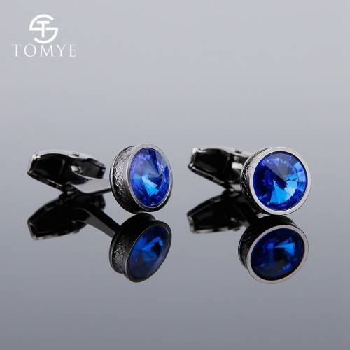 Cufflinks for Men TOMYE XK19S119 High Quality Blue Crystal Round Grey Formal Business Shirt Cuff Links for Gifts