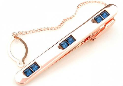 Free Shipping Men‘s Tie Clip Jewelry Deep blue Crystal Tie Clips Rose Gold Male Shirt Cuff Jewelry Free Jewelry Box #LEP7631