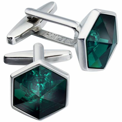 HAWSON Mens Dark Green Hexagon Shape Shirt Cuff links for Men Buttons Tuxedo Studs - Cufflinks High Quality - Mens Accessories